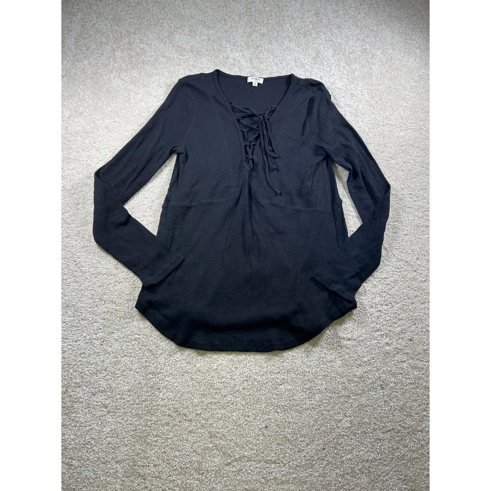 Umgee Usa Womens M Black Lace Up Long Sleeve Ribbed Tunic Goth Grunge